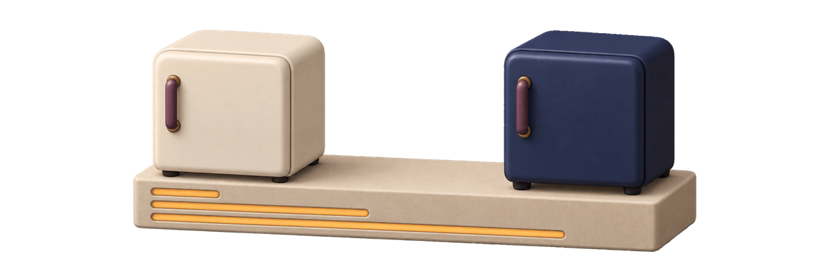 A fridge and a freezer standing closed, with three increasing amber marks for the four, twelve and twenty-four hour hold times